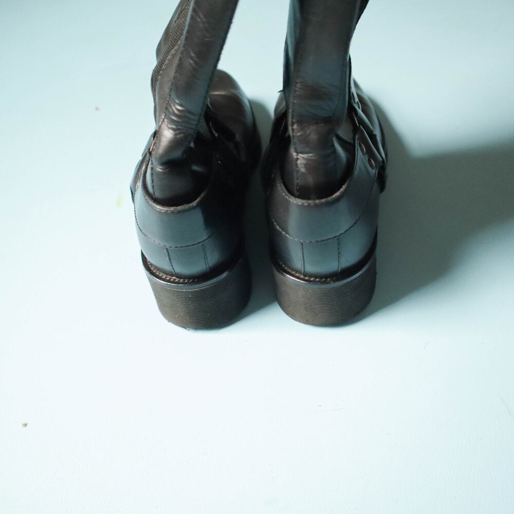 Donald Pliner Y2K Leather Black Moto Biker Boots Womens 9 Emo Goth Vintage - Picture 4 of 8